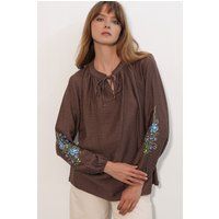 Bestickte Oversized Crepe-Bluse