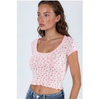 Kurze Blumenbluse mit U-Ausschnitt