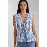 Chiffon-Top mit Blumenprint und Rüschen