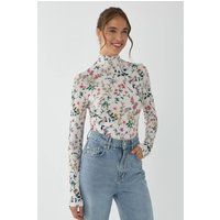 Schmaler Rollkragenpullover mit Blumenmuster