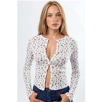 Blumige Crop-Bluse mit Knopfleiste