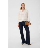 Relaxte V-Ausschnitt Bluse mit Lochstickerei-Saum
