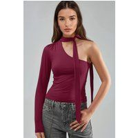 Asymmetrische Einarm-Bluse mit Schal-Detail