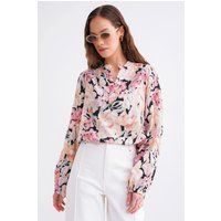 Bluse mit Blumenmuster und Mandarinkragen