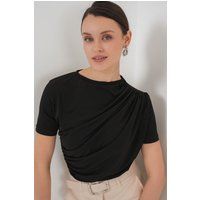 Asymmetrisch geraffte drapierte Bluse