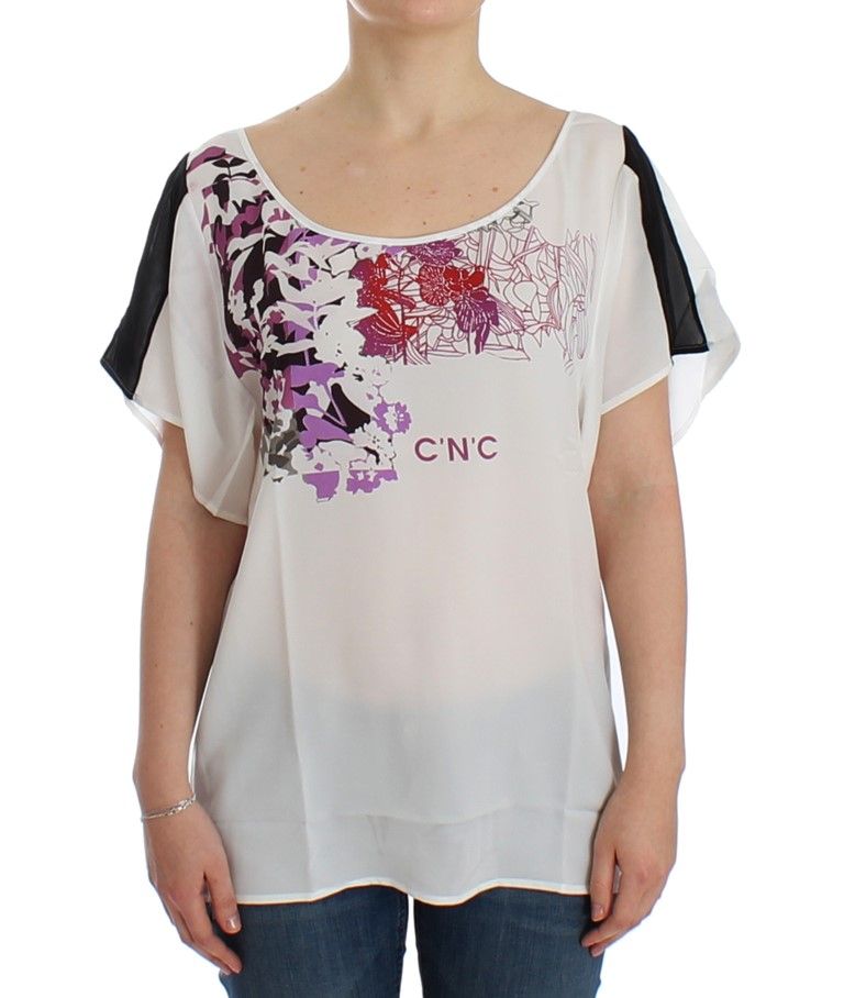 Bluse mit abstraktem Motivdruck und Faltenwurf