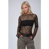 Filigranes Spitzen-Langarmshirt mit Blumenmuster