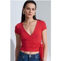 Kurzarm-Crop-Top mit Wickeldetail