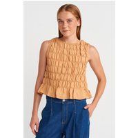Ärmellose gecroppte Bluse mit Smok-Details