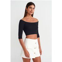 Schulterfreie Cropped Jersey Bluse