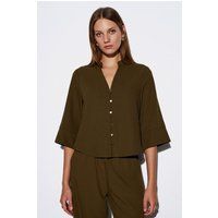 Minimalistische Crepe-Bluse mit Stehkragen