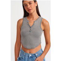 Geripptes Henley-Strick-Crop-Top