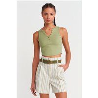 Geripptes Henley Crop Tank Top