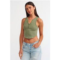 Geripptes ärmelloses Crop-Top mit Knopfleiste