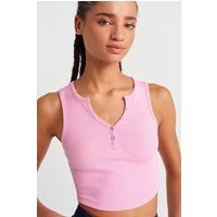 Geripptes Henley-Crop-Top