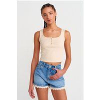 Geripptes Henley Crop Tanktop