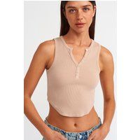 Geripptes Henley-Crop-Tanktop