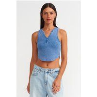Geripptes Henley-Crop-Tanktop