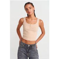 Geripptes Henley Crop Tanktop