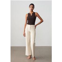 Geripptes Henley-Crop-Top