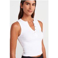 Geripptes Henley Strick Crop Top