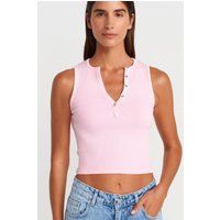 Geripptes Ärmelloses Henley-Crop-Top