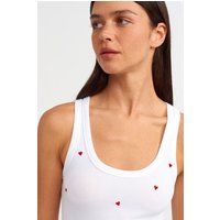Geripptes Tanktop mit Herz-Stickerei