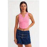 Geripptes Henley-Crop-Top