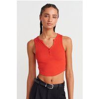 Ärmelloses Henley-Crop-Top mit Rippstruktur