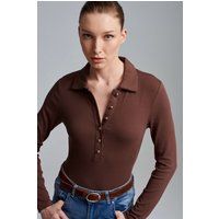 Slim-Fit Langarm Polo-Bluse