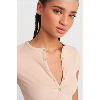Geripptes Slim-Fit Cropped Henley-Top
