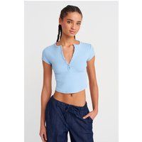 Geripptes Slim-Fit Henley Crop-Top