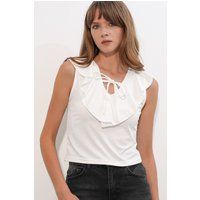Ärmelloses Crop-Top mit Rüschen-Detail
