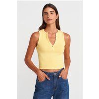 Geripptes Baumwoll-Henley-Crop-Top