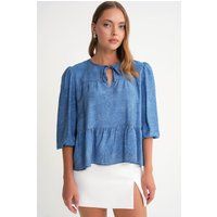 Rüschenbluse in Denim-Optik