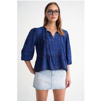 Peplum-Bluse in Denim-Optik mit Ballonärmeln