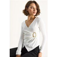 Gerippte Wickelbluse mit Schnallendetail