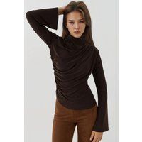 Asymmetrisch drapiertes Top mit Stehkragen