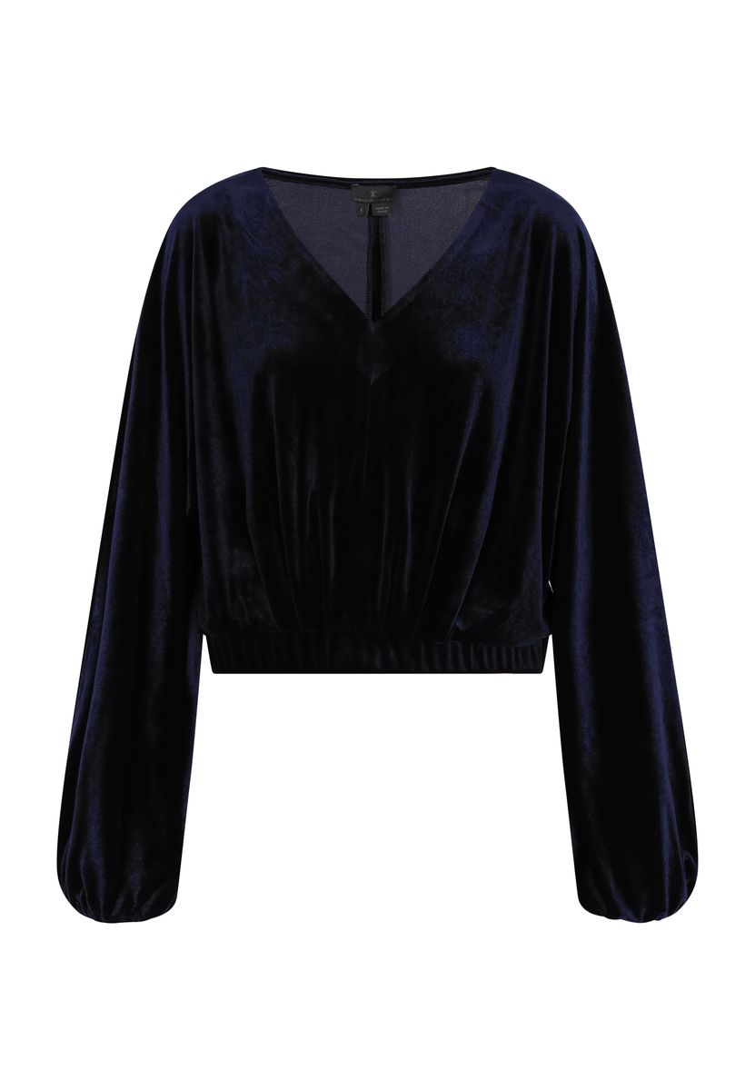 Samt-Blousonbluse mit V-Ausschnitt