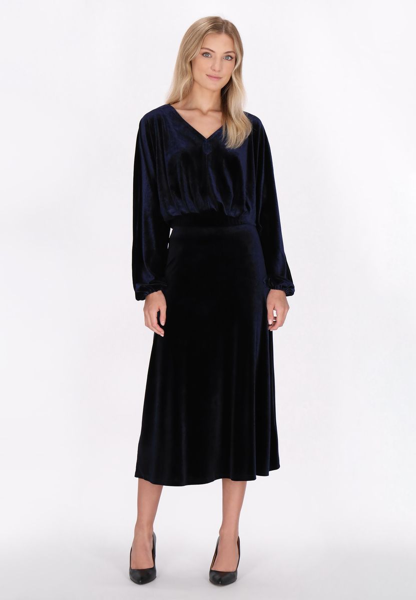Samt-Blousonbluse mit V-Ausschnitt