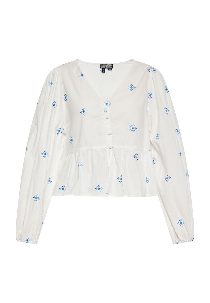 Bestickte Schößchen-Bluse mit Bischofsärmeln