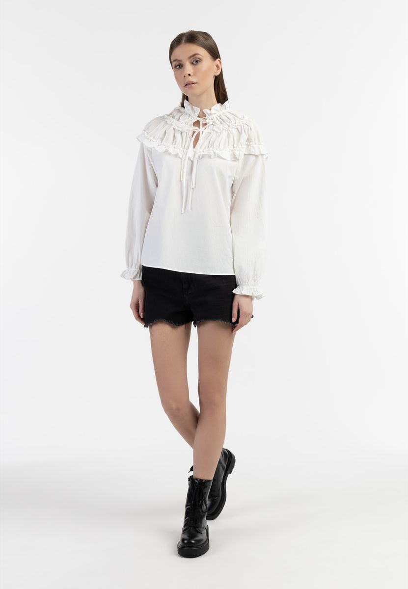 Romantische Rüschenbluse mit Puffärmeln