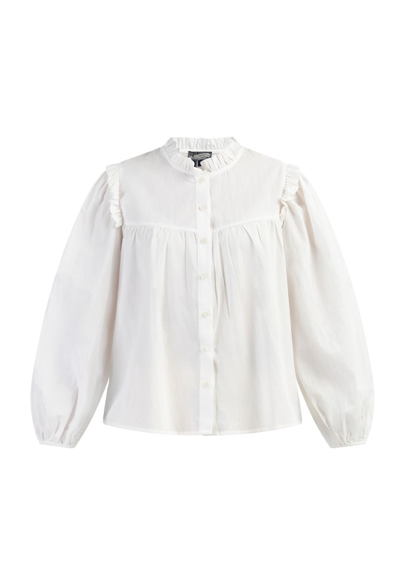 Rüschenbluse aus Baumwolle mit Puffärmeln