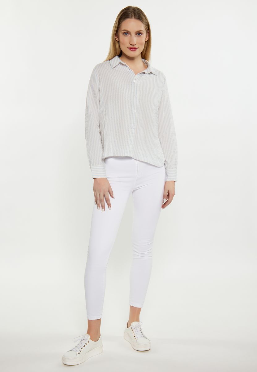 Gestreifte Seersucker-Bluse in Relaxed-Passform