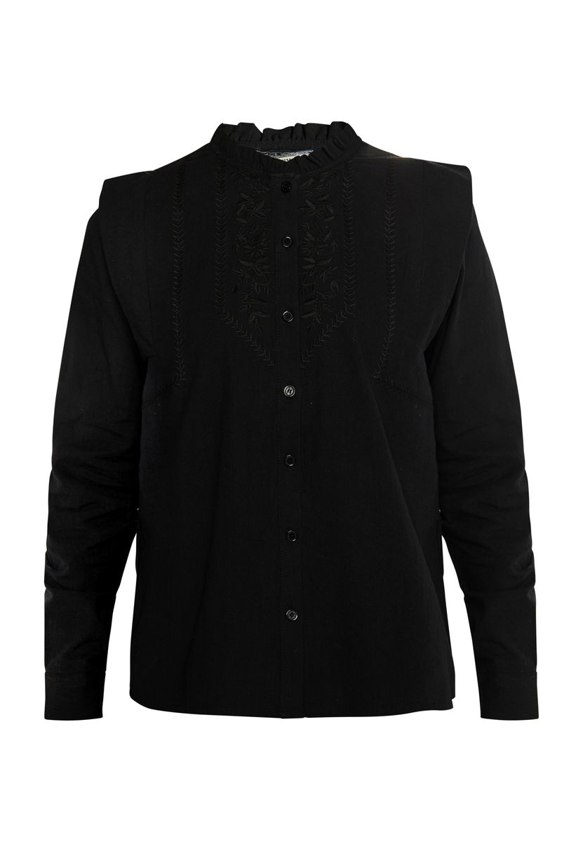 Bestickte Baumwollbluse mit Rüschenkragen