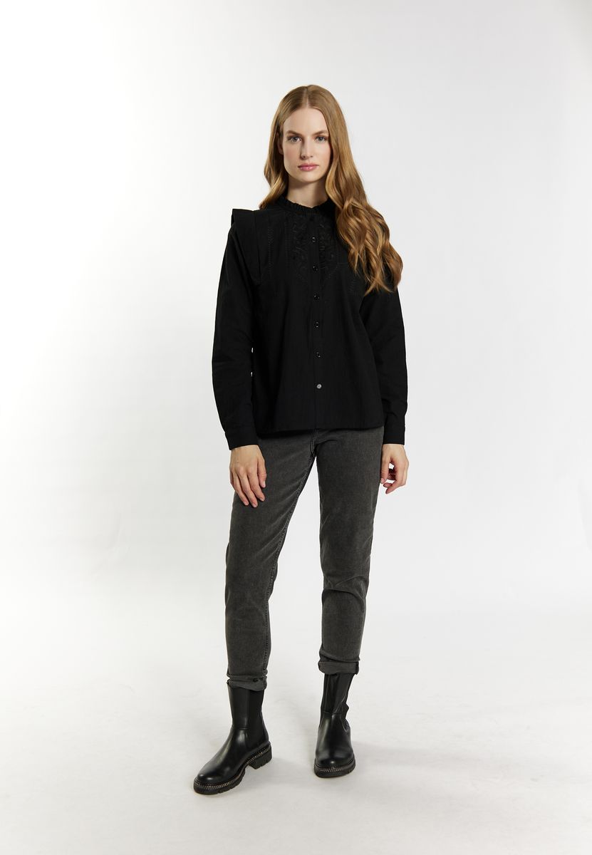 Bestickte Baumwollbluse mit Rüschenkragen