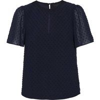 Dobby-Punkt Bluse mit Schlüssellochausschnitt