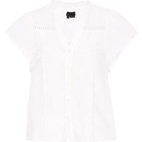 Dobby-Punkt Bluse mit Spitzenbesatz