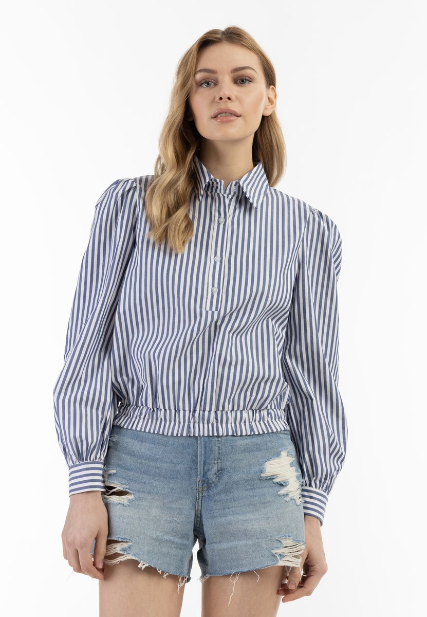 Gestreifte Puffärmel-Bluse mit Gummizug-Saum