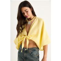 Kurze Musselin-Bluse mit Bindeknoten